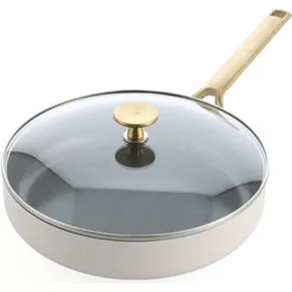 Load image into Gallery viewer, Bk sublime hapjespan 28cm met deksel - 3.6l - pfas-vrije antikleeflaag - hapjespan inductie - keramische pan -ovenbestendig tot 220°c - met glazen deksel - crème
