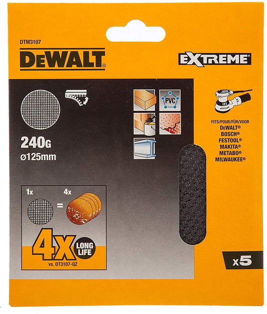 Dewalt dtm3107-qz serie - schuurgaas extreme - p240 grit - ronde 125mm - klittenbandbevestiging
