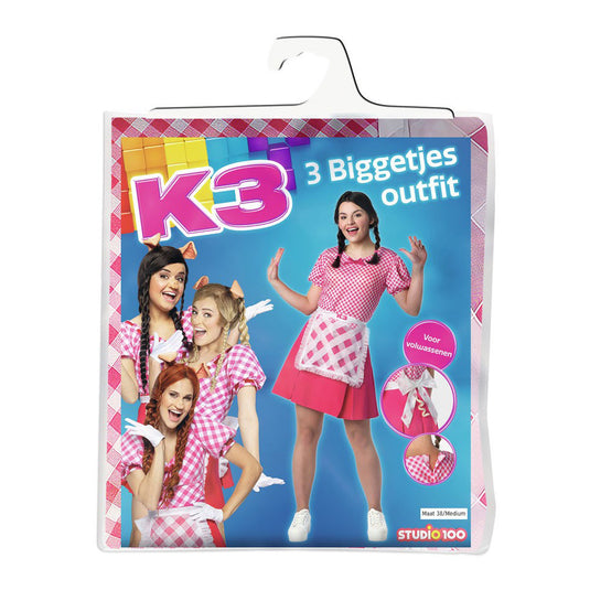 Studio 100 k3 verkleedjurk voor volwassenen - 3 biggetjes, maat 38