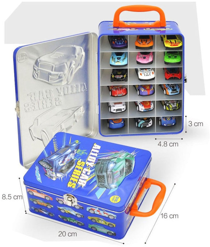 Load image into Gallery viewer, Lobbes speelgoed bv die-cast auto's in opbergblik, 18dlg
