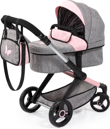 Bayer design - combi poppenwagen xeo, tas, jeans-grijs, roze