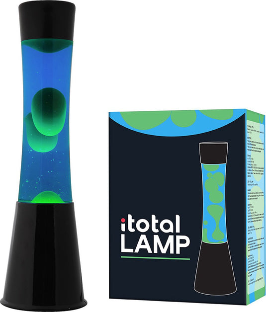 I-total lavalamp - lava lamp - sfeerlamp - 40x11 cm - glas aluminium - 30w - blauw met groene lava - zwart - xl1790