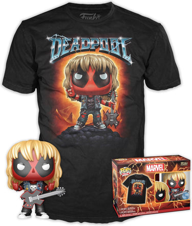 Funko pop! tee box marvel: deadpool (heavy metal) guitar metallic special edition exclusive - maat s