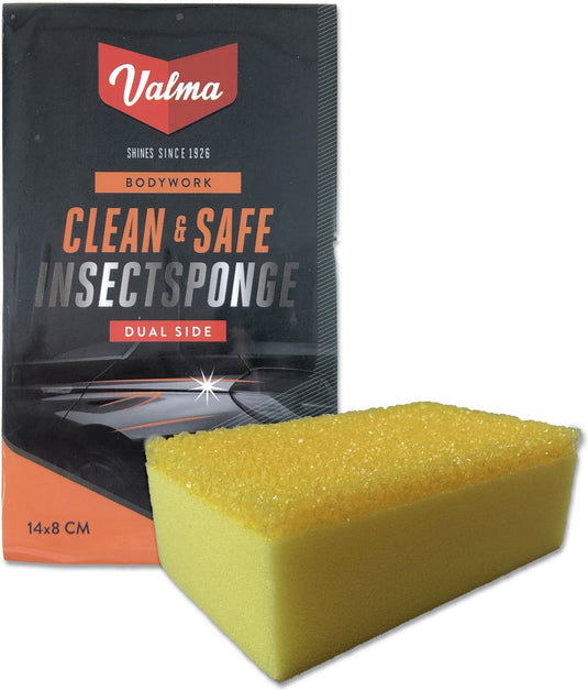 Valma insectenspons – speciaal ontworpen voor delicate oppervlakken - verwijdert eenvoudig insecten – harde en zachte kant - voor lakwerk en chroom - 14x8cm