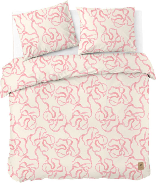 Dindi home dekbedovertrek pink party - 240x220 - 100% katoen - off white roze
