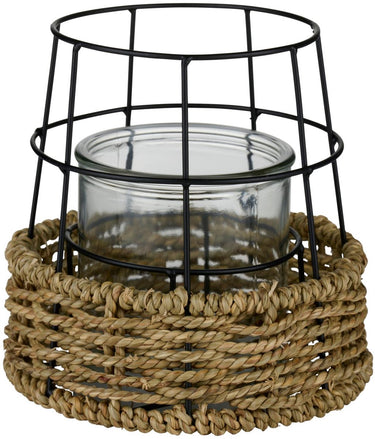 Arti casa kandelaar - windlicht met touw - kaarsenhouder voor binnen en buiten - 17 x 16,5 cm - naturel zwart