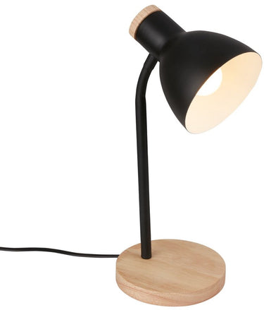 B.k.licht briloner prep – tafellamp – bedlamp met natuurlijke accenten – e14 fitting – met kabelschakelaar – zwart hout – ø14 x 39,5 cm