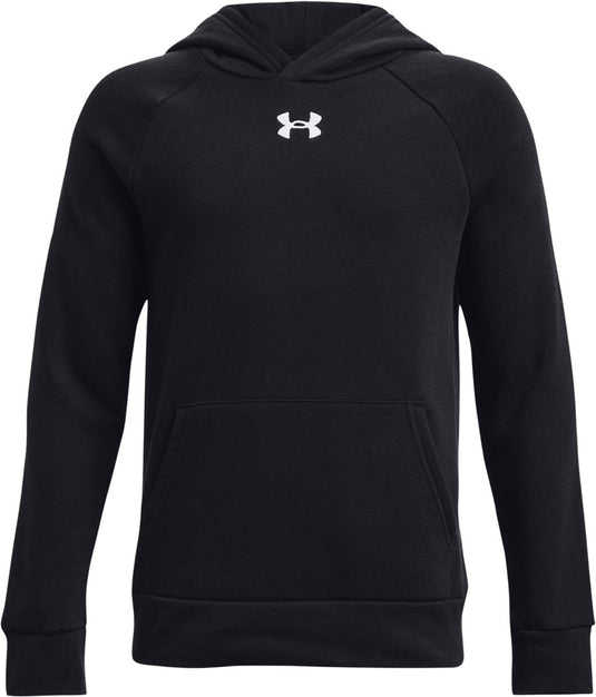 Under armour ua rival fleece hoodie-blk jongens sporttrui - zwart - wit