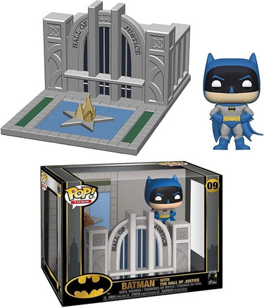 Funko pop town hall of justice with batman vinyl figure