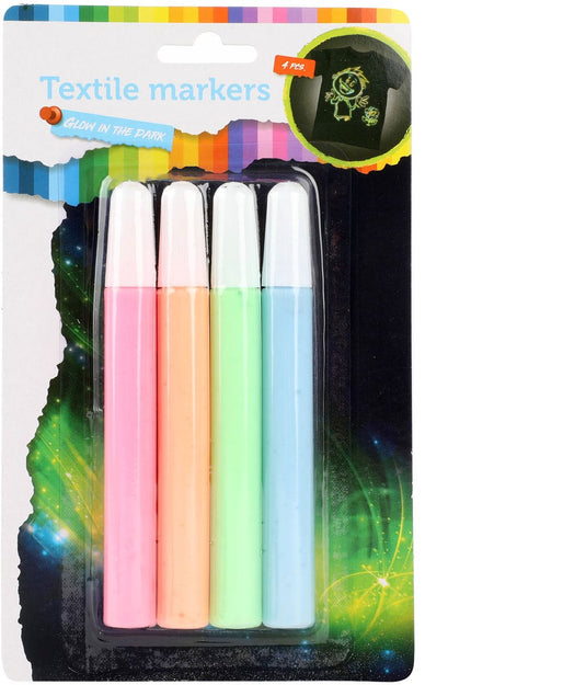 Toi-toys knijp textielstiften glow in the dark, 4st.