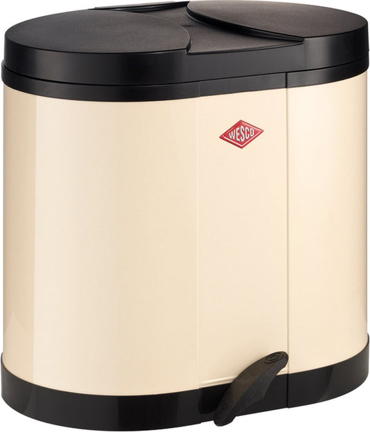 Wesco eco-verzamelaar prullenbak | 30 liter | duo pedaalemmer (2x15 liter) | metaal - amandel | afvalscheiding - made in germany