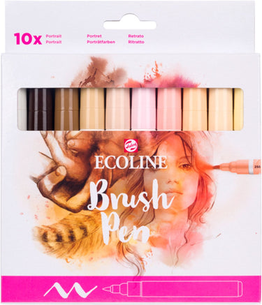 Ecoline brush pen set portret, 10 kleuren