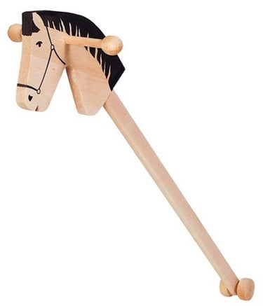 Goki stokpaard: met geschilderde manen l100cm, massief blank gren