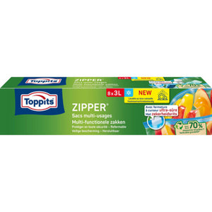 Toppits zipper multifunctionele zakken 3l 8 stuks
