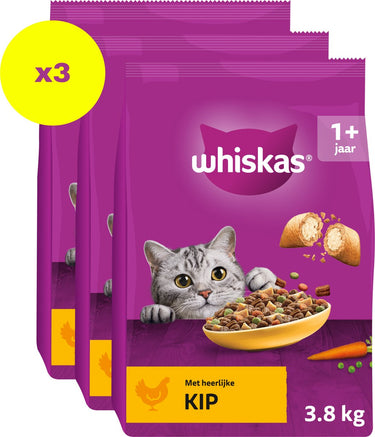Whiskas kattenbrokken - adult 1+ - kip - zak 3x3.8kg