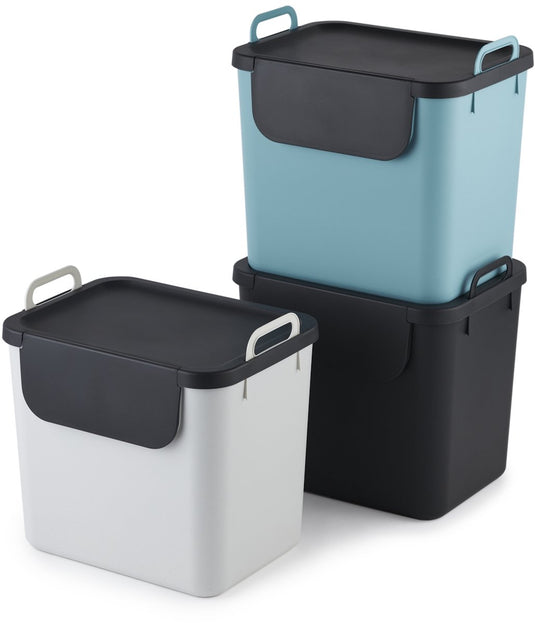 Rotho jive afvalscheiders - set van 3 stuks - incl 6 stickers voor diverse afvalstromen - wit, grijs, turquoise