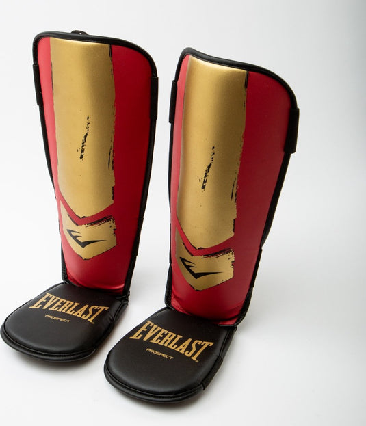 Everlast prospect youth shin guards, red gold, l xl
