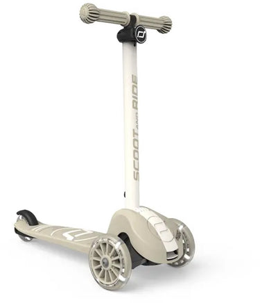 Scoot ride highwaykick 3s - kinderstep - led-wielen, 3 wielen en 2-voudige besturing - 3+ jaar (96-130 cm), max 50 kg - pu wielen 120 80 mm, ash