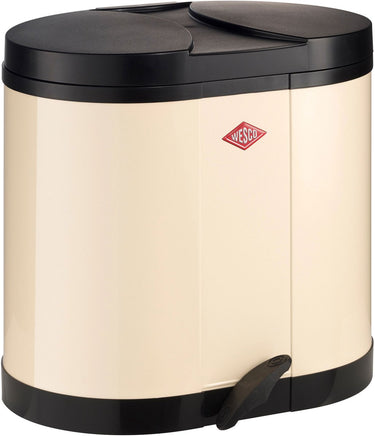 Wesco eco-verzamelaar prullenbak | 30 liter | duo pedaalemmer (2x15 liter) | metaal - amandel | afvalscheiding - made in germany