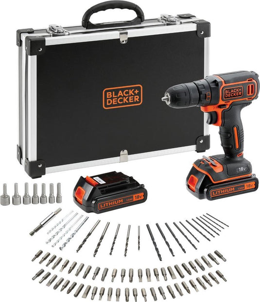 Black+decker 18v schroefboormachine kit met accessoires flightcase - bdcdc18bafc-qw
