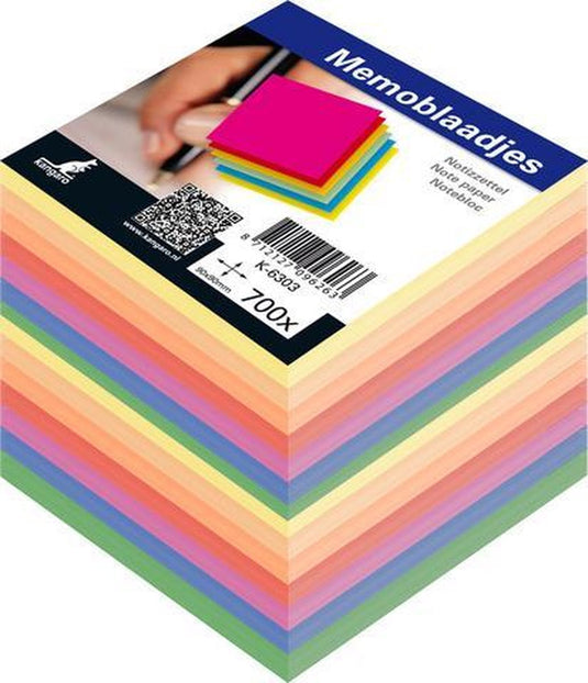 Kangaro memokubus inhoud - 9x9x9cm - 700 vel - assorti kleuren