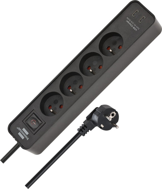 Brennenstuhl ecolor stekkerdoos met 4 penaarde stopcontacten en 2 usb-c laadpunten (usb-stekkerdoos met schakelaar en 1,5m kabel)