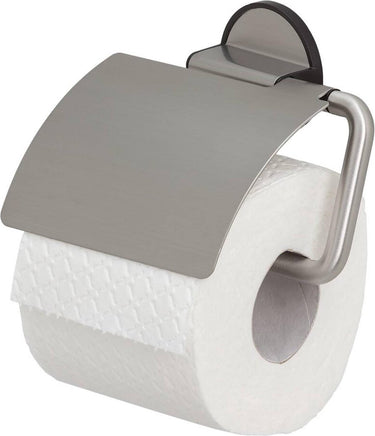 Tiger tune - wc rolhouder met klep - toiletrolhouder - zonder boren - zelfklevend 3m tape - rvs geborsteld zwart