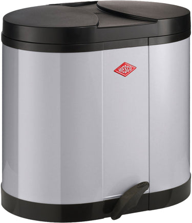 Wesco eco-verzamelaar prullenbak | 30 liter | duo pedaalemmer (2x15 liter) | metaal - grijs | afvalscheiding - made in germany