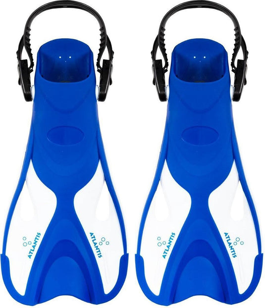 Atlantis dolphin - flippers - zwemvliezen - verstelbare hielstrap - voor zwemmen snorkelen - volwassenen - blauw wit - 36-41