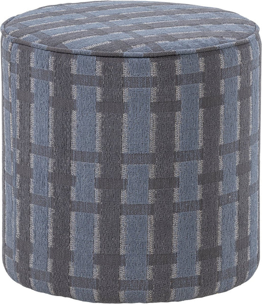 Woood sarli poef hoog dessin - chenille - grijs blauw - 46x46x46