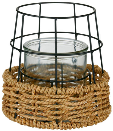 Arti casa kandelaar - windlicht met touw decoratie - kaarsenhouder voor binnen en buiten - 17 x 16,5 cm - naturel zwart