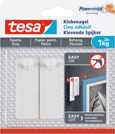 Tesa klevende spijker ® behang en pleisterwerk 1kg wit 2 stuks