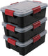 Iris airtight opbergbox - 10l - luchtdicht - stapelbaar - kunststof - zwart transparant rood- set van 3