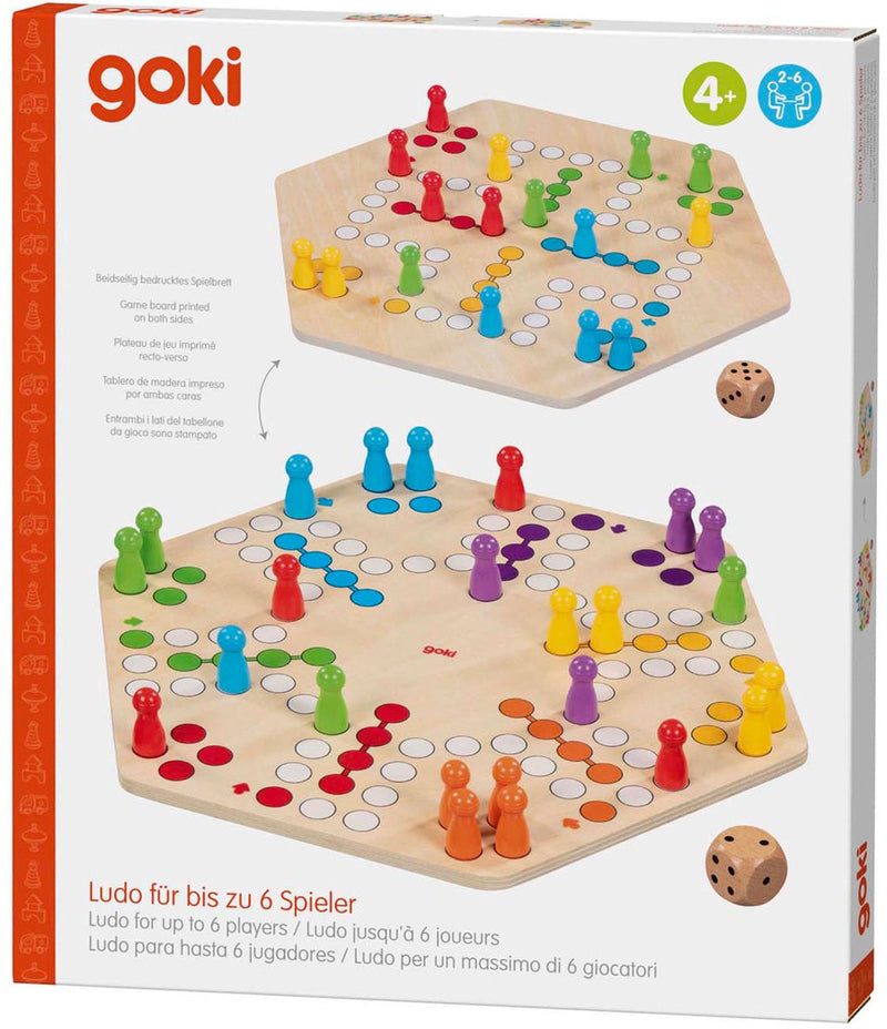 Load image into Gallery viewer, Goki houten ludo spel - klassiek bordspel voor 6 spelers.
