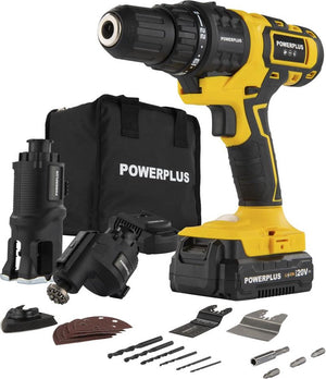 Powerplus 5-in-1 accu combi gereedschap powx00550- 20 v multitool - schroeven, boren, zagen, schuren en schrapen - klusgereedschap- met accu, lader en 25 acc.