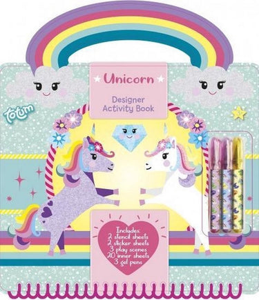 Totum unicorn designer vakantie doeboek stickeren, tekenen en schrijven - creatief speelgoed meisjes vanaf 3 jaar - 25 delig - incl. stickers en sjablonen knutselen