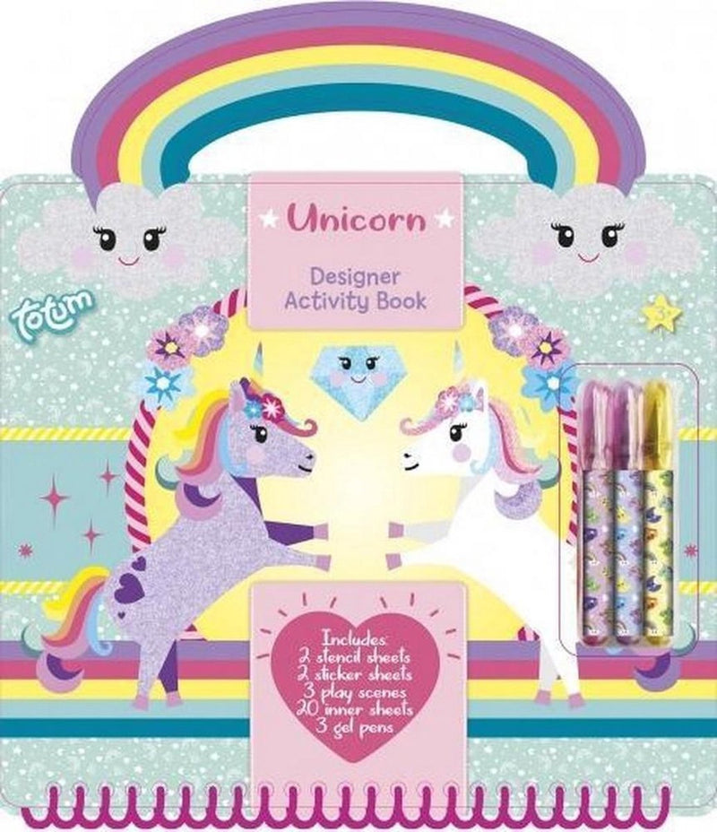 Load image into Gallery viewer, Totum unicorn designer vakantie doeboek stickeren, tekenen en schrijven - creatief speelgoed meisjes vanaf 3 jaar - 25 delig - incl. stickers en sjablonen knutselen
