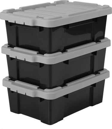 Iris powerbox opbergbox - 12,5l - kunststof - zwart grijs - set van 3