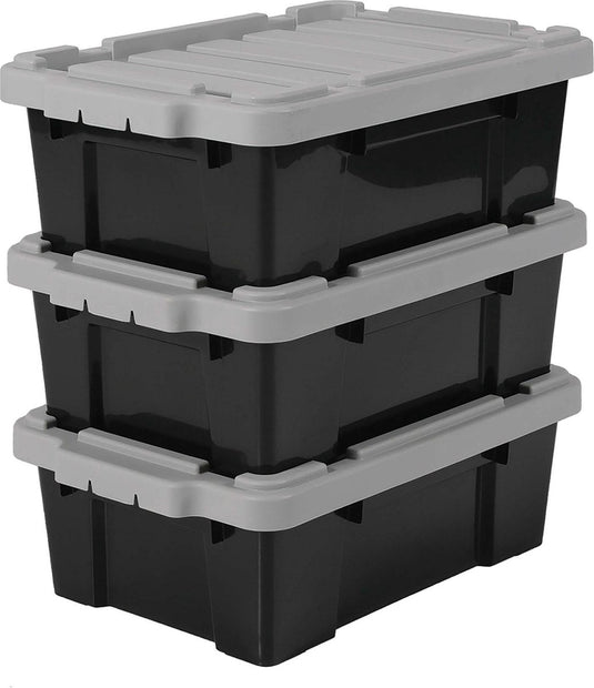 Iris powerbox opbergbox - 12,5l - kunststof - zwart grijs - set van 3