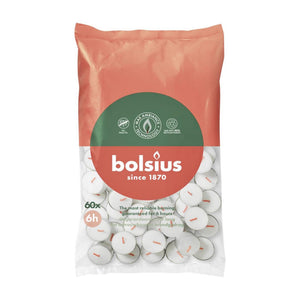 Bolsius theelichten wit 6 branduren - 60 stuks