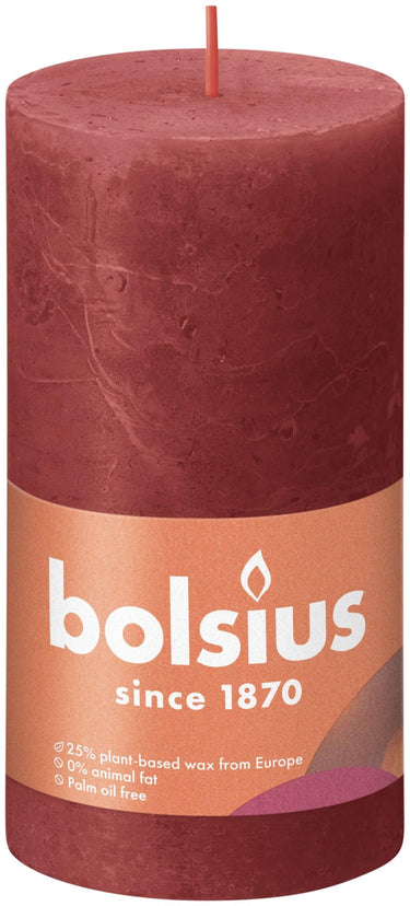 Bolsius shine collection rustiek stompkaars 130 68 delicate red -delicaat rood<br>