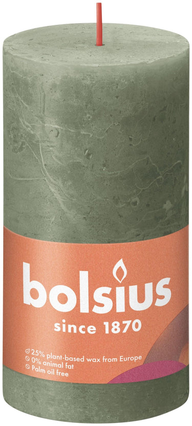 Bolsius rustiek stompkaars 130 68 fresh olive- fris olijf
