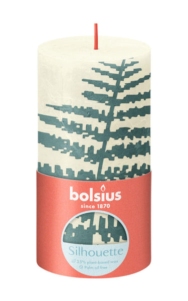 Bolsius rustiek stompkaars 130 68mm soft pearl met fern silhouette