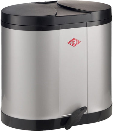 Wesco eco-verzamelaar prullenbak | 30 liter | duo pedaalemmer (2x15 liter) | metaal - zilver | afvalscheiding - made in germany