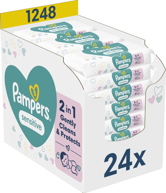 Pampers sensitive babydoekjes - 24 verpakkingen a 52 doekjes = 1248 billendoekjes