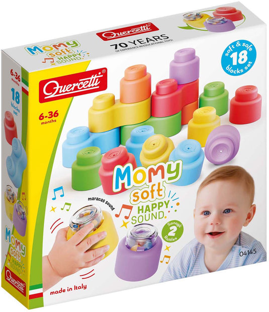 Quercetti bouwblokken baby speelgoed met geluid - 18 stuks.