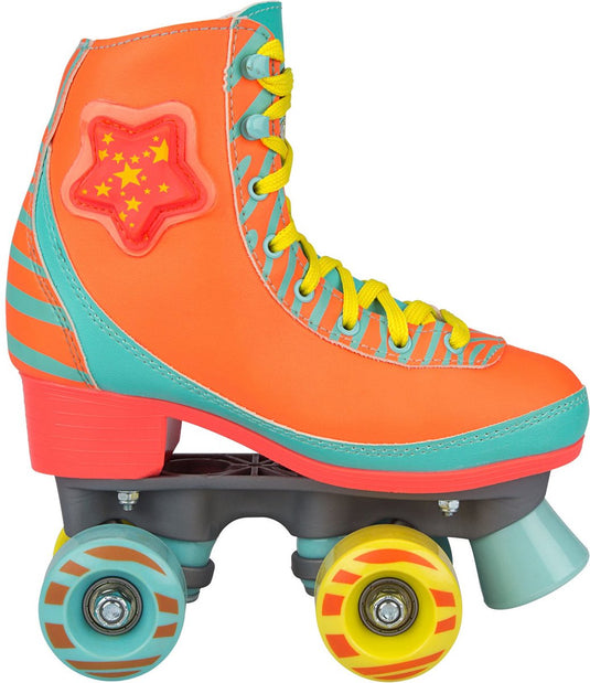 Nijdam rolschaatsen - led star zebra - fluororanje - maat 35 36