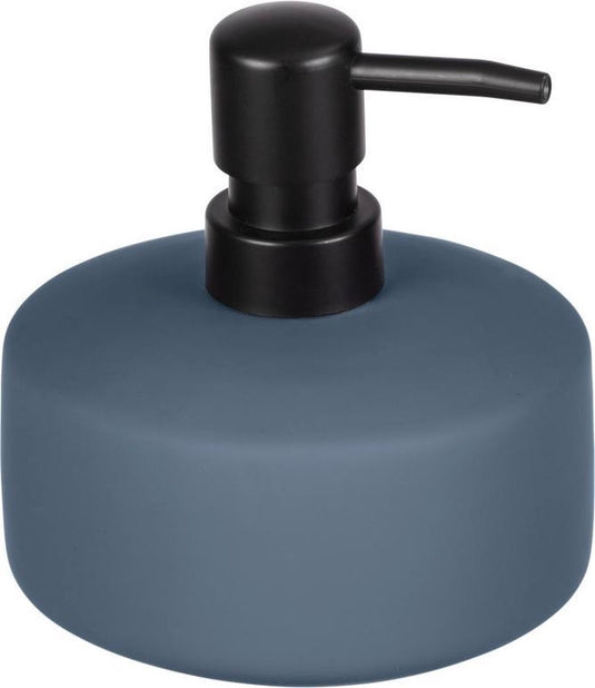 Wenko zeepdispenser avellino mat blauw keramiek 380ml - zeeppompje vrijstaand en navulbaar - badkamer toilet keuken