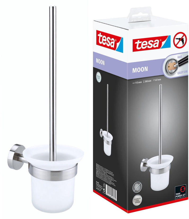 Load image into Gallery viewer, Tesa toiletborstel moon roestvrijstalen look zelfklevend zonder boren – 145x112x379mm
