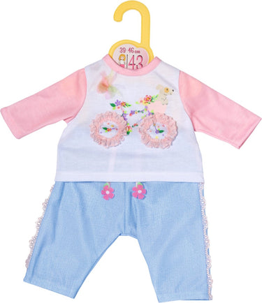 Dolly moda - outfit met fiets - poppenkleding - roze - blauw